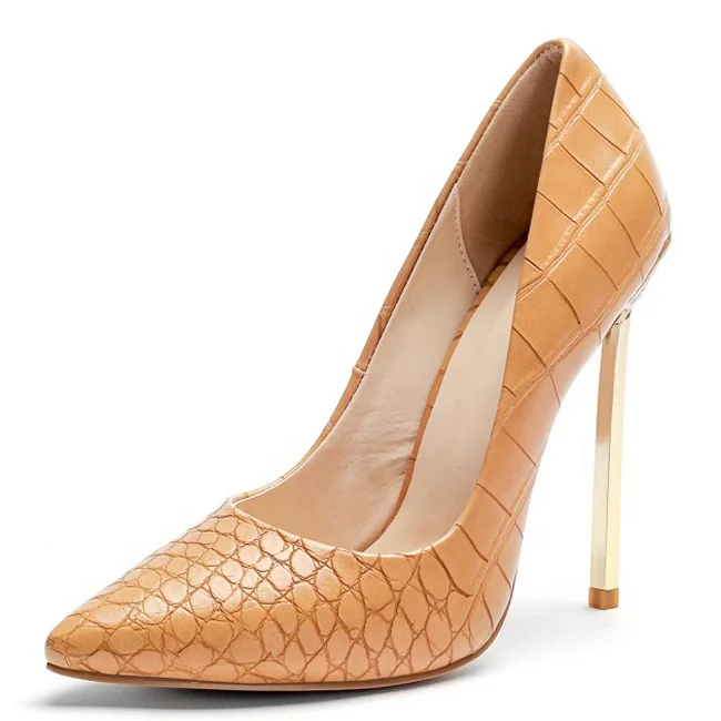 

Hotsale Super High Metal Heels 4inches Women Pointy Toe Thin Heels Dress Shoes Stiletto Basic Party Slip on Basic Pumps Shoes, Green brown