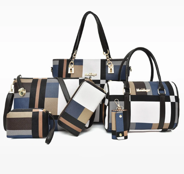 

Newest Brand Luxury Ladies Handbags 6 Pieces Pu Leather Handbag Set Women's Wallets