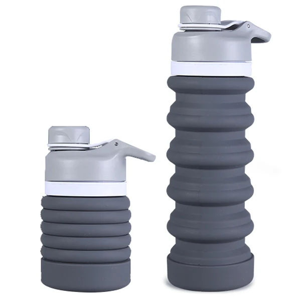 

550Ml Bpa Free Folding Drinking Bottles Foldable Insulated Dink Silicone Sports Collapsible Water Bottle, Dark gray