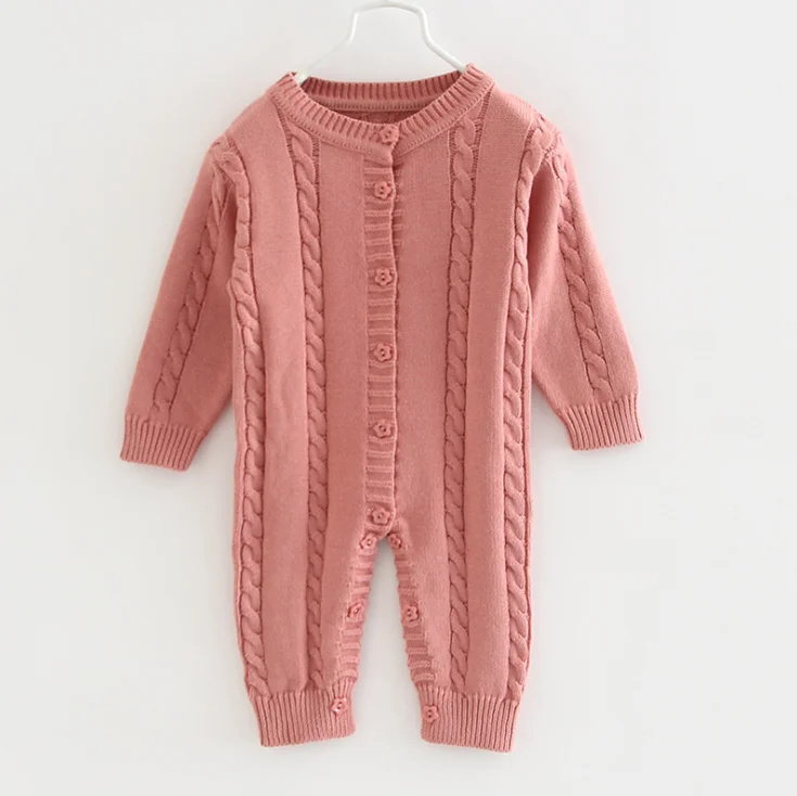 Long-sleeved unisex newborn baby clothes solid color capless toddler button jumpsuit