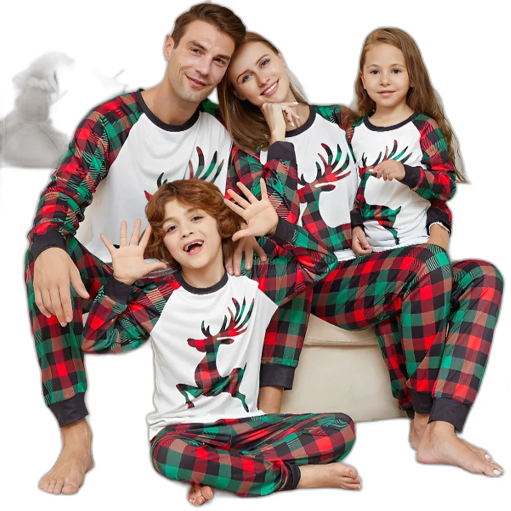 

Christmas Pjs Sets Family Matching Outfits Plaid christmas pajamas Christmas raglan bamboo women sleepwear clothing