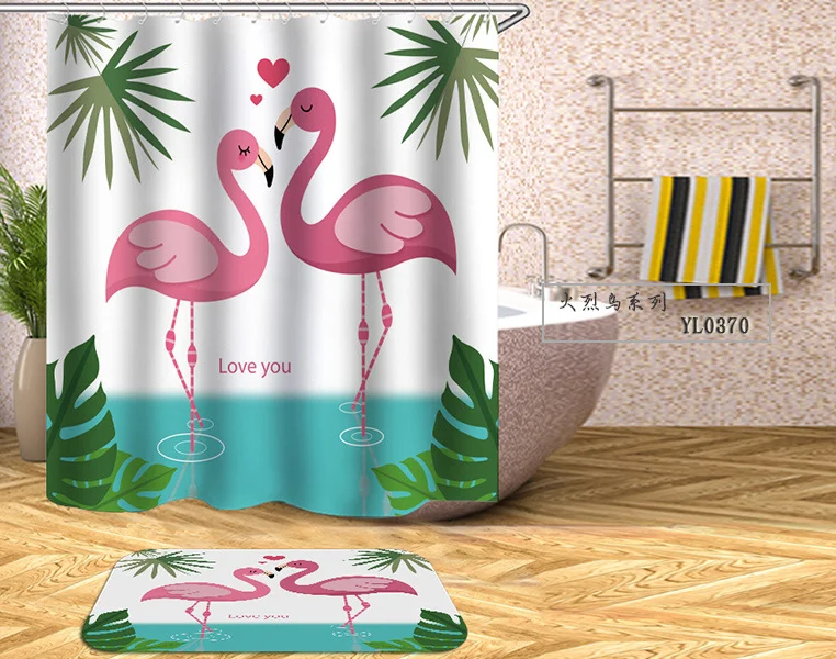 

G&D Flamingo Printed Waterproof Mildewproof Bath Hotel Bathroom Partition Curtain