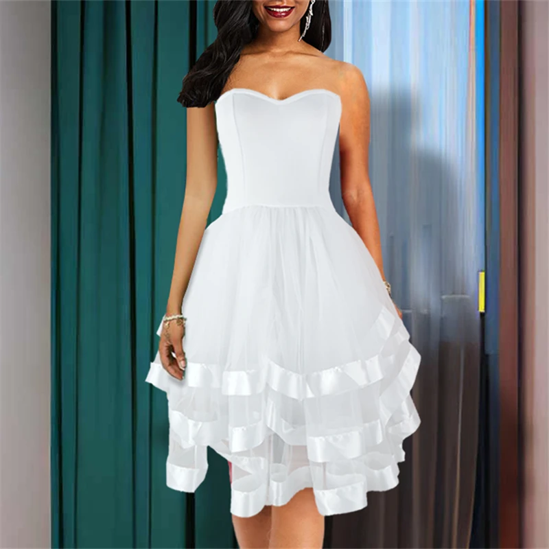 

Wedding Party White Tutu Off Shoulder Patchwork Mesh Lady Prom Dress