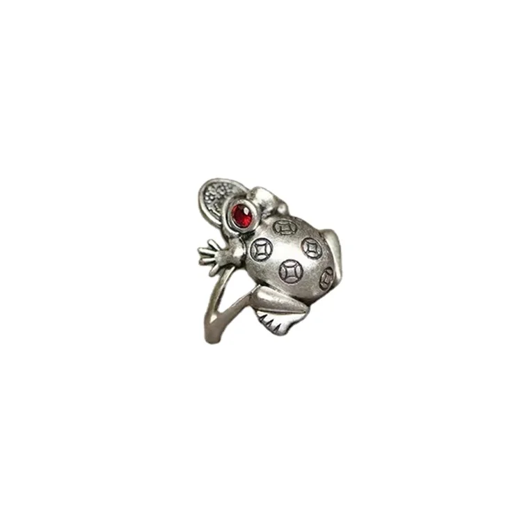 

Certified Factory Direct Sales: 925 Silver Ring Female Retro Ethnic Style Golden Toad Ring Individual Opening Adjustable