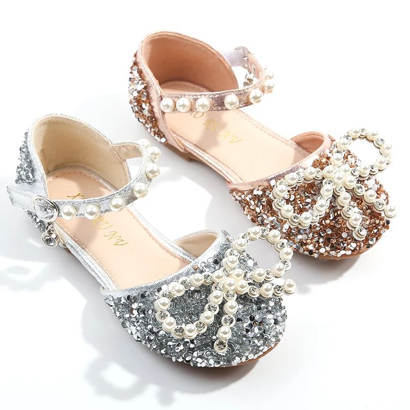 

Cute Pattern Dance Shoes Princess Casual Bling sequine pearl Flat Girls Kids Children Dress shoes