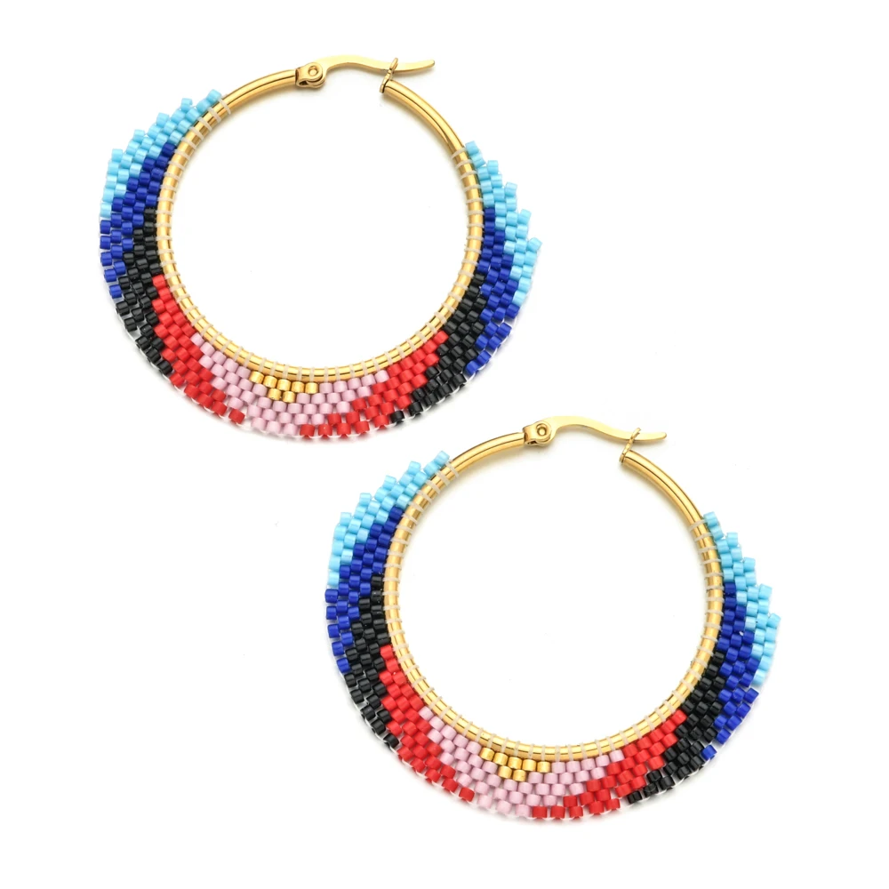 

Ready To Ship Round Circle Hoops Earring Miyuki Beads Earrings