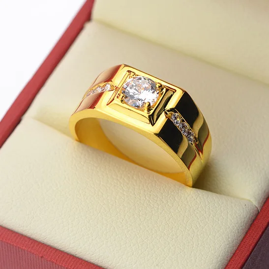 

Pure Hand Inlaid Geometric Ring Creative Opening Ring Fashion Temperament Men Diamond Ring, Gold color