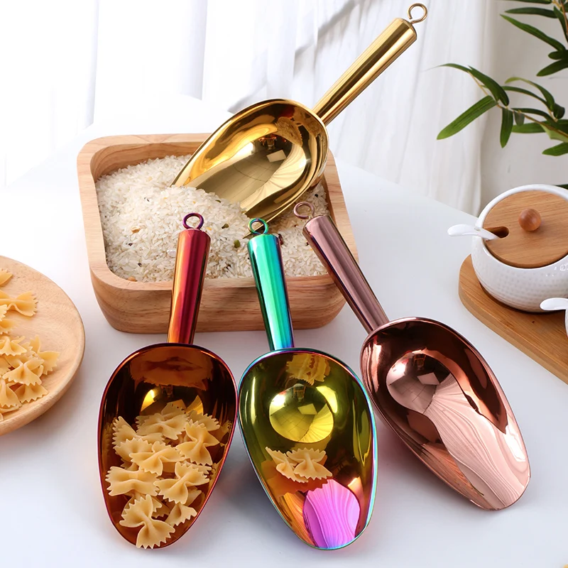 

Bar kitchen accessories stainless steel food flour rice ice shovel scoop, Silver,gold,rose gold,rainbow,red