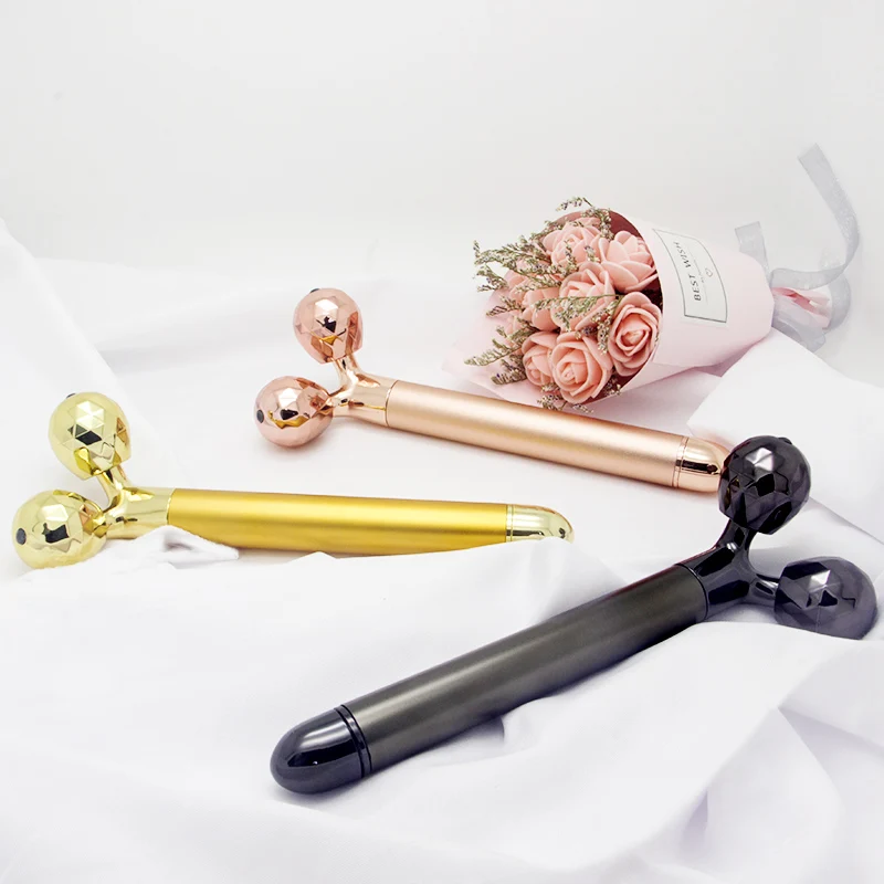 

3D Roller Face Massager stick 24K Gold Pulse High Frequency Vibration Face Massager energy Beauty Bar, Gold,pink,black