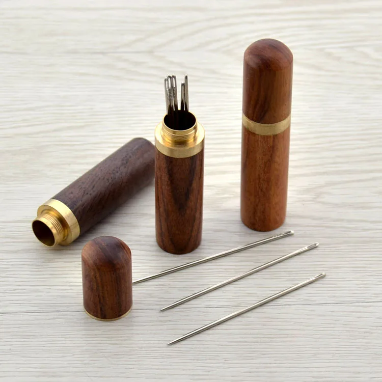 

Newly Durable Practical Wood Box Leather Knitting Craft DIY Sewing Needles Housing Case Boxes 85x18mm