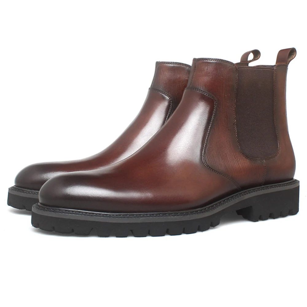 Wool Lining Winter Boots Top Layer Leather Chelsea Boots Wear-Resistant Genuine Leather Business Formal Casual Shoes Customize L