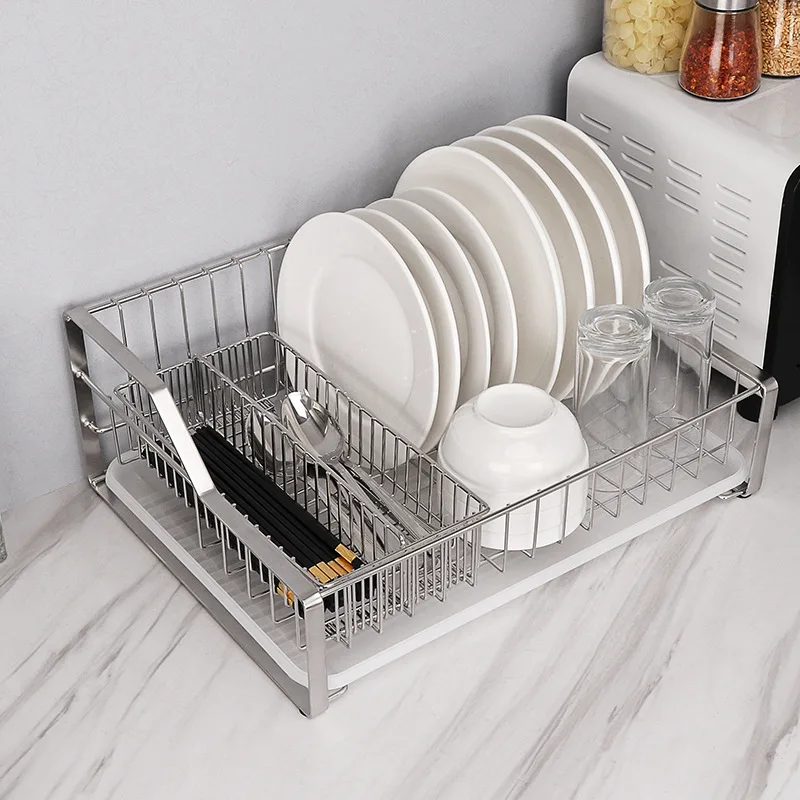 

Hot Selling 304 Stainless Kitchen Sink Dish Drying Rack With Drainboard