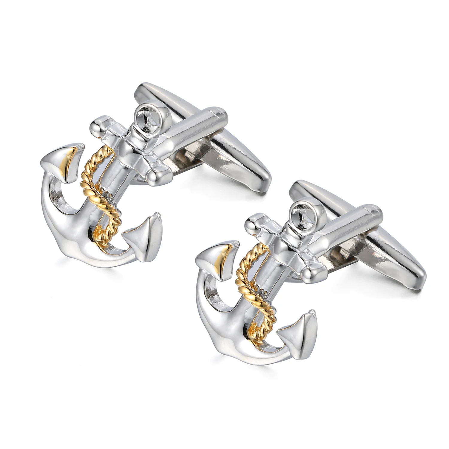 

Trendy Silver Gold Anchor Cufflinks for Mens Real Gold Cuff buttons Fashion High Quality Cuff links Gift Jewelry Wholesale, Silver/gold/black/two tone