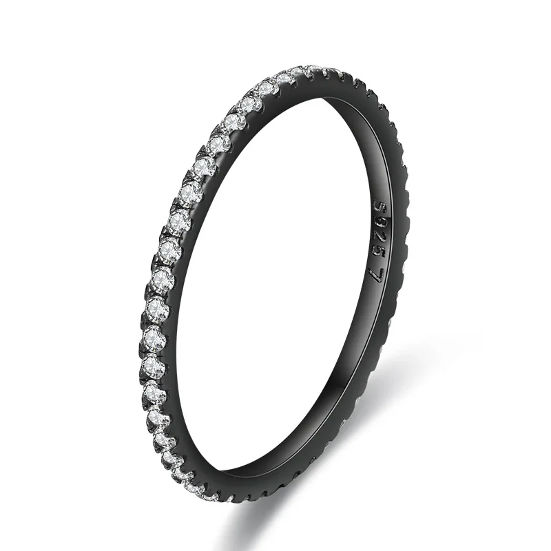 

2021 New Design Hip Hop Black Ring One Circle Zircon Ring Multilayer Finger Rings In Sterling Silver