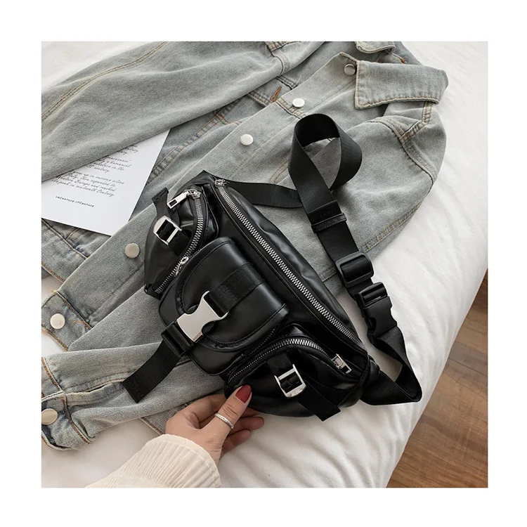 

Funny Ins Pack Women 2020 New Trendy Hip Hop Solid Black Waist Breast Bag Lady Shoulder Multi-pocket Female Party Teenager Bolsa