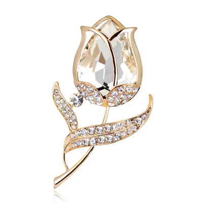 

Rose Flower Design Gold Plated Rhinestone Gem Wedding Brooches Pins Fashion Style