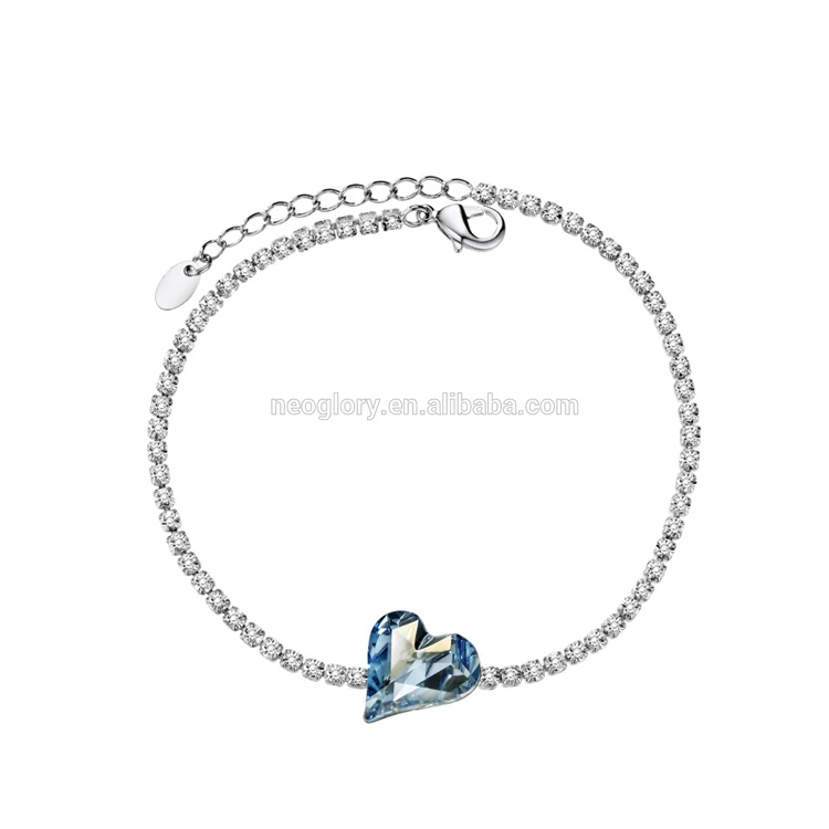 

Crystal from swarovski new sea blue heart crystal linked bracelet, Silver