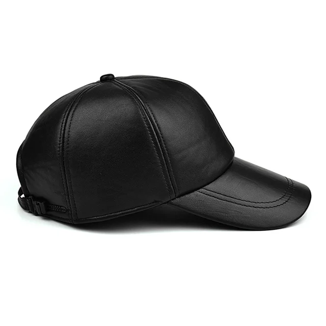 Fitted Leather Strap Baseball Cap With Leather Patch,Genuine Leather