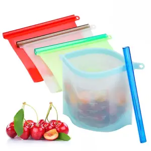 Image of 4 Colors Heat Resistant Food Storage Reusable Silicone Bag For Kitchen