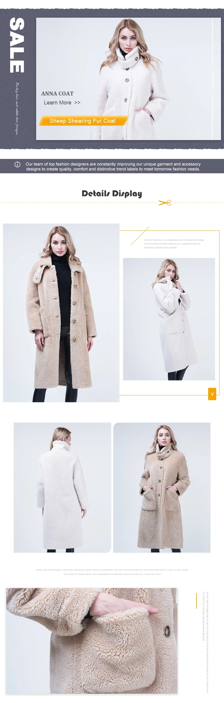 Long Lamb Shearling Fur Coat Women Sheepskin Shearling Overcoat
