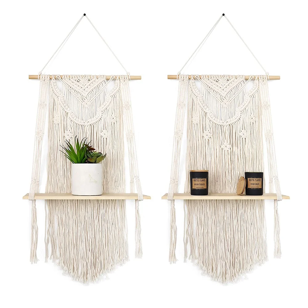 

Boho Wall Hanging Shelf Handmade Plant Fiber Cotton Macrame Wall Hangings For Living Room For Home Decor Magazine Organizer