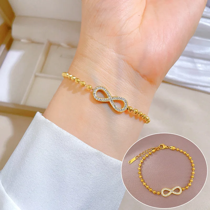 

18k Gold Plated Chain Bracelet Waterproof Stainless Steel Infinite 8 Letter Gemstone Charm Bracelet