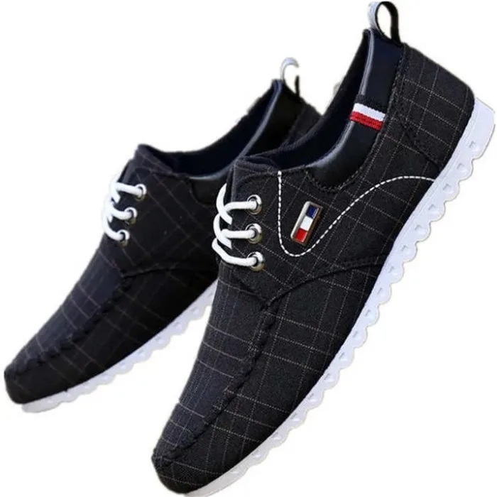 

New Stock Casual Men Shoes Canvas Upper Cheap Sneakers Summer Doug shoes, Black, gray