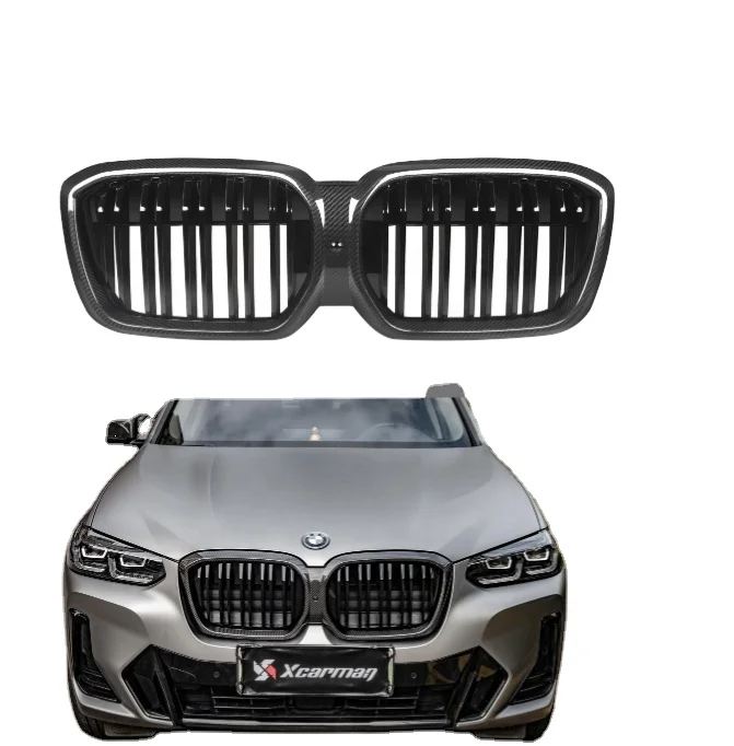 

Dry Carbon Fiber Double Slat Gloss Black Center Mesh Grill Grille Front Bumper Kidney for BMW iX3 G08i 2022-IN