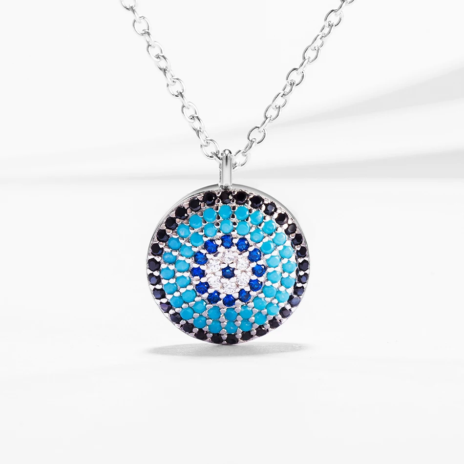 

Noble 925 Sterling Silver Lucky Eye Necklace Cubic Zirconia Blue Eye Pendants Necklaces Fit Women Fashion Jewelry