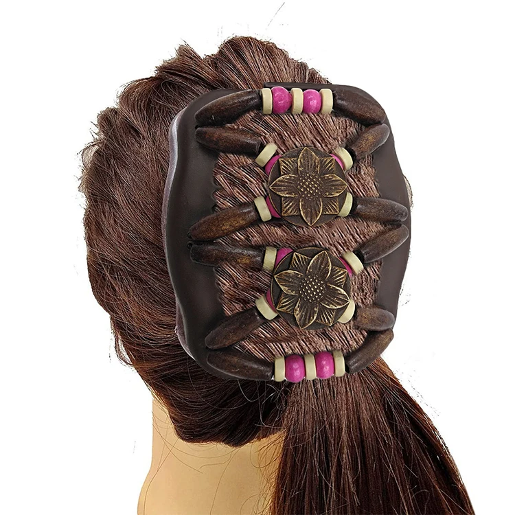 

Women Handmade Wood Beaded Magic Hair Combs Elastic Hair Clips Stretch Hairpins, Any color is available