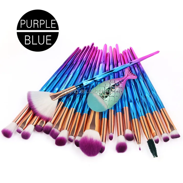 

Brochas Sirena Professional Synthetic Hair Glitter Colorful Diamond Angular Blush Full Mermaid Makeup Brushes Set, As picture or new color