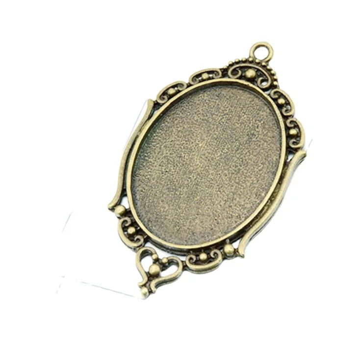 

Retro Color Oval Base Setting Tray Bezel Pendant Charm Accessory Set Geometric Pendant Diy Base, Picture