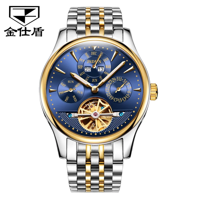 

JSDUN 8992 OEM custom Professional Supplier Stylish Couple Stainless Steel Waterproof Tourbillon hollowed Mechanical Watch