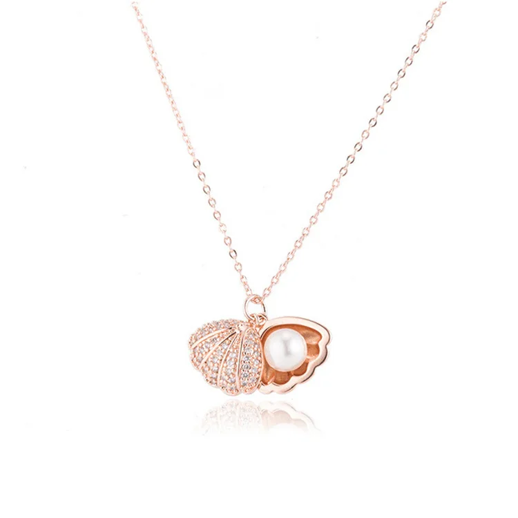 

Superior Design Shell Pearl Fashion Jewelry Rose 925 Sterling Silver Necklace Women