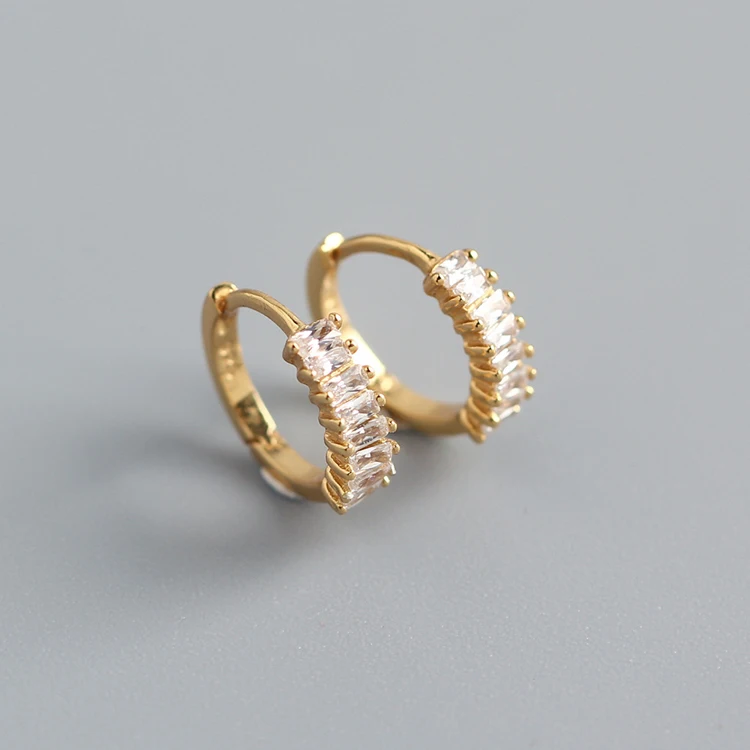 

Hot sale gold plated 925 sterling silver diamond CZ small hoop earrings
