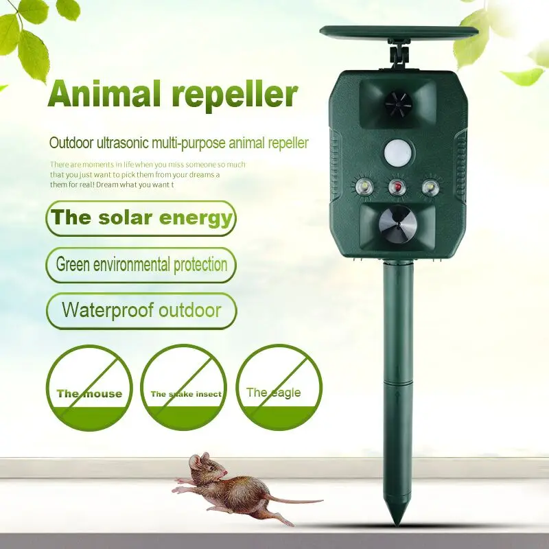 

2020 Ultrasonic Animal Repeller Solar Powered Pest Repeller Waterproof Outdoor Repellent with Motion Activated PIR Sensor, Army green