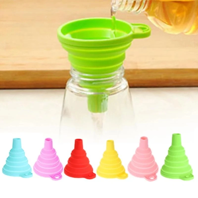 

Kitchen Accessories Reusable Mini Small Tiny Silicone Collapsible Folding Funnel Food Grade Approved Silicone Water Oil Funnel, Multi-colors
