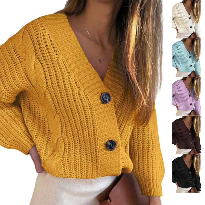 

SW025 Women Cardigan Knitted Sweater Autumn Winter Long Sleeve V neck Jumper Cardigans Casual Streetwear Fashion Coat