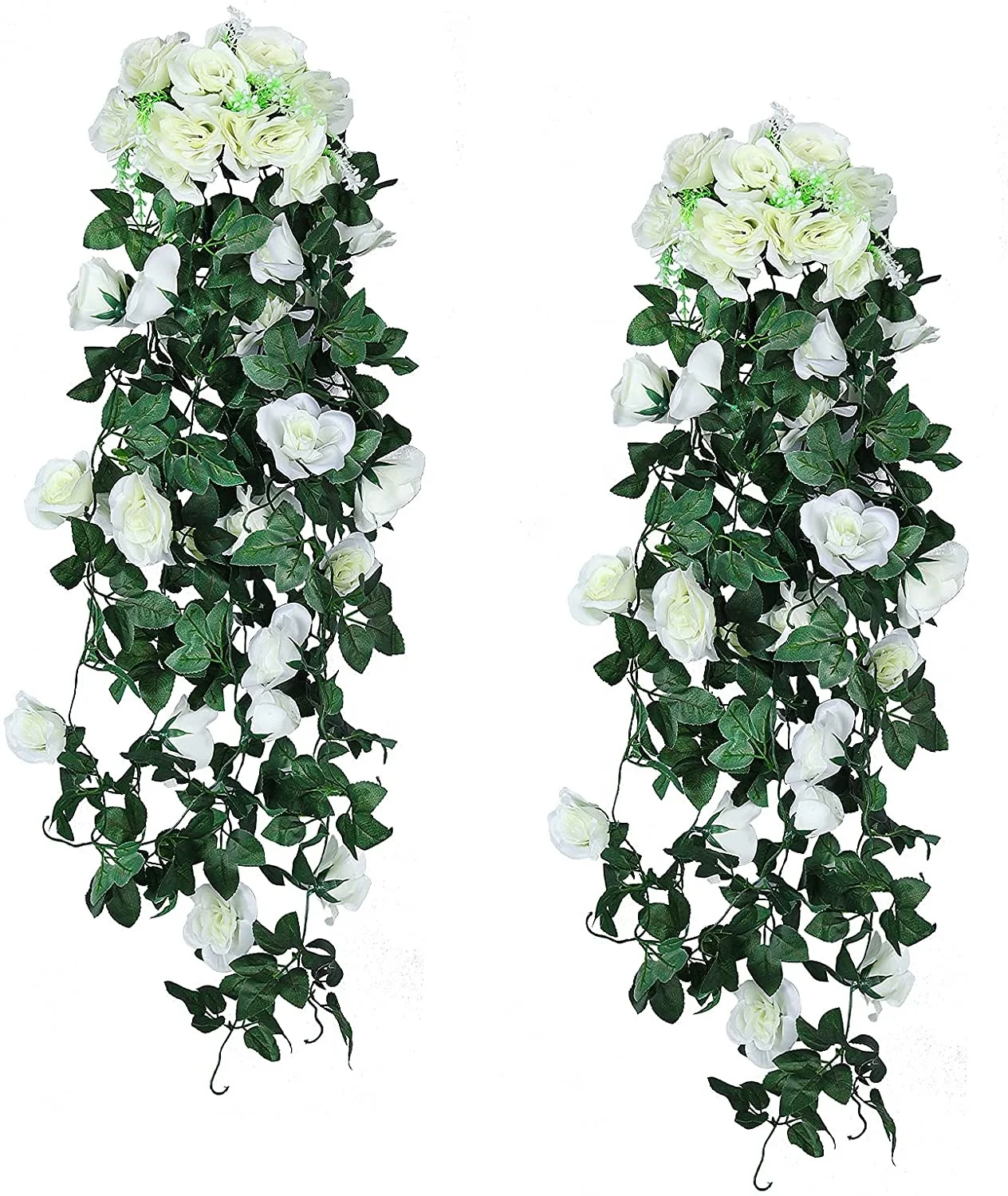 

2 Pieces Of Artificial Plants Hanging Artificial Rose Vine 18 Flowers Wedding Home Office Arch Decoration