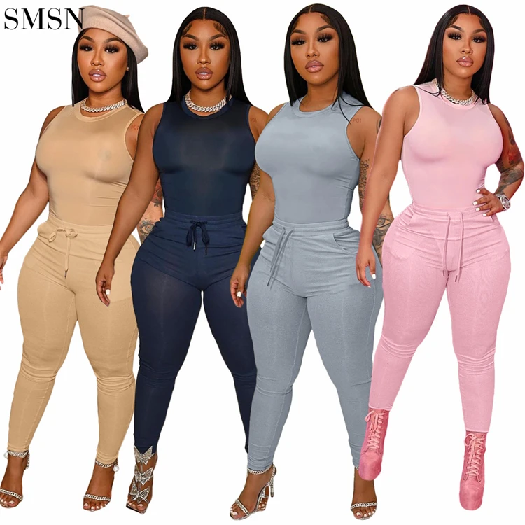 

Casual Tank Top Pockets Women Two Piece Set Tracksuits Bodycon Two Pieces Sets Joggers Pants Two Piece Pants Set