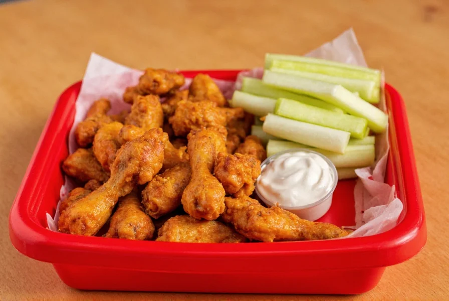 Wingstop lemon pepper wings served with ranch dressing and celery sticks on a red plastic tray