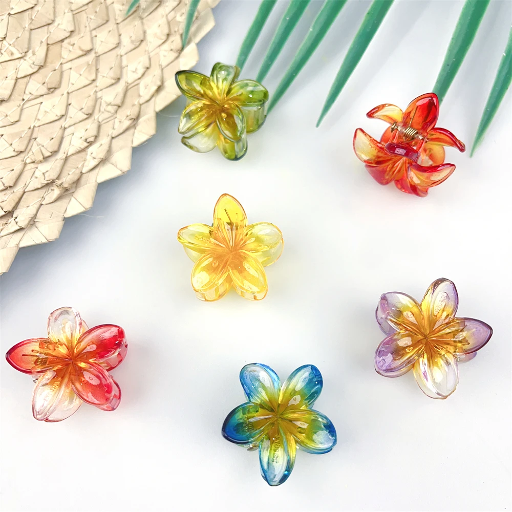 

Hawaiian Decorative Transparent Plumeria Flower Shape Hairpin Artificial Plastic Frangipani Hair Claw