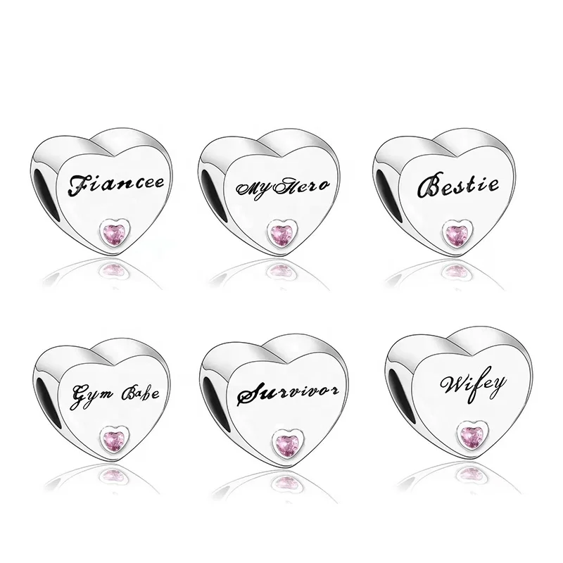 

925 Sterling Silver Mom Dad Wife Son Grandma Nan Best Friend Love Heart Beads Charms For Jewelry Making