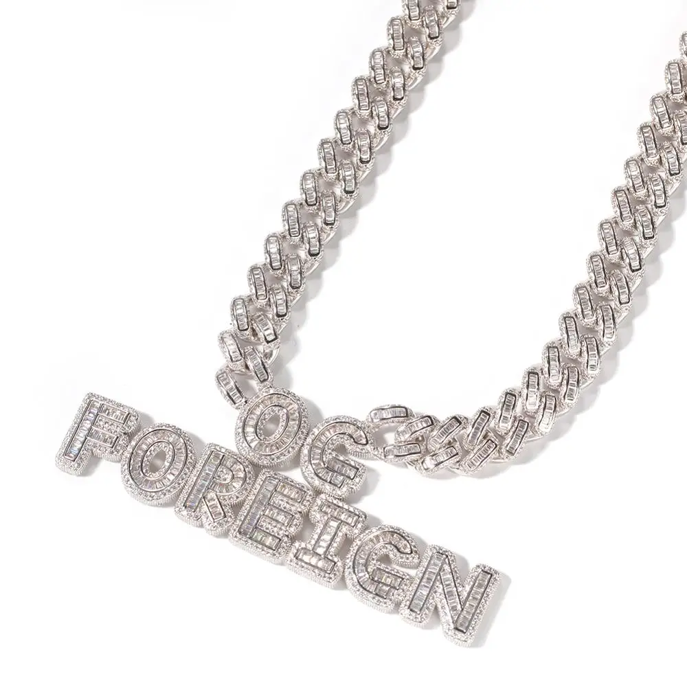 

customize name Pendant with Cuban Link Baguette Necklaces Iced CZ for men women Rose Gold DIY Punk Style