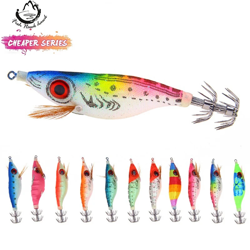 

Squid Jig Fishing Wood Shrimp Lure Squid Cuttlefish Jig Lures Fluorescence Wood Luminous Shrimp with 2.5# Hook, 11 colors