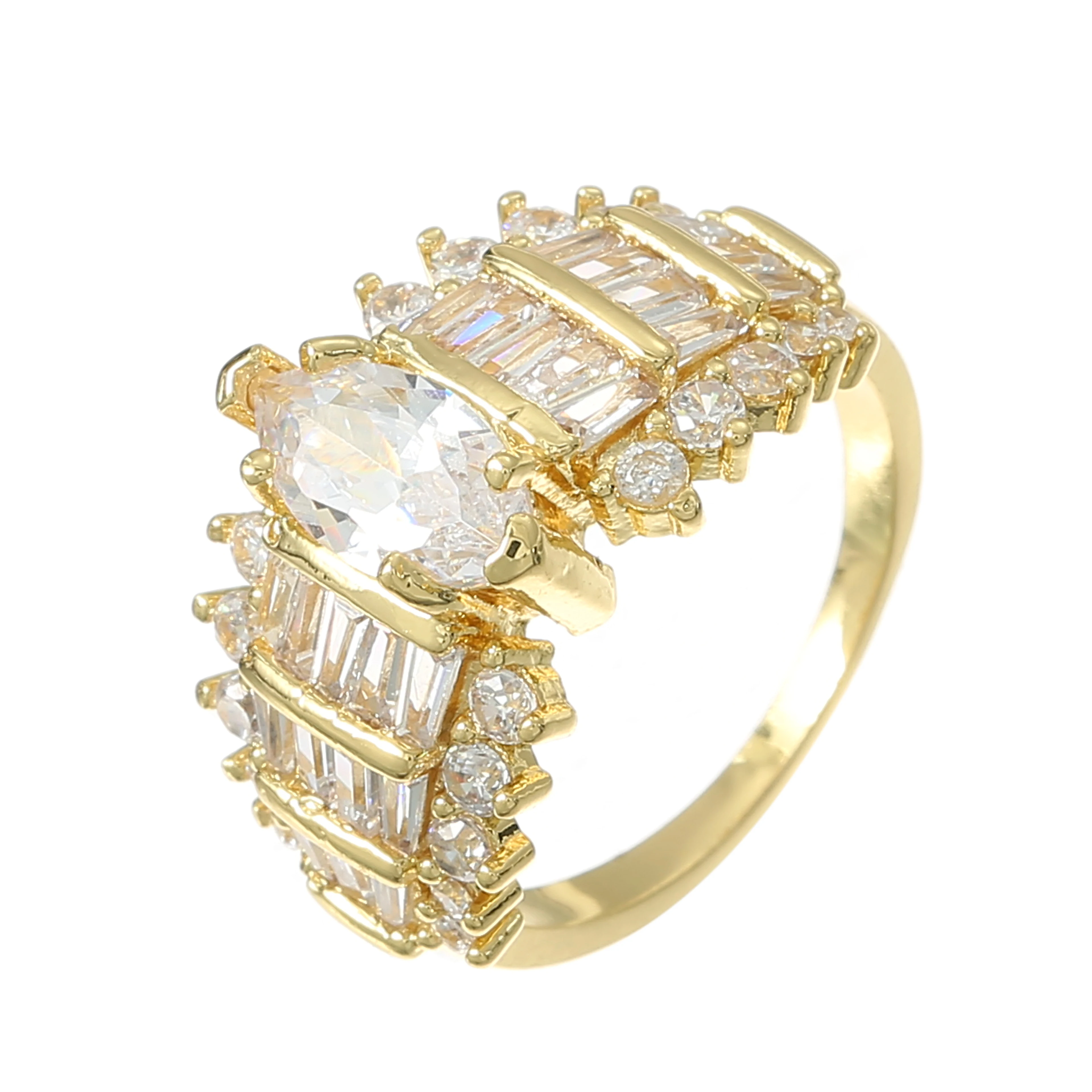 

New Trendy Gold Engagement Ring Diamond Claw Setting Geometric Zircon Rings Women Jewelry Gifts Party