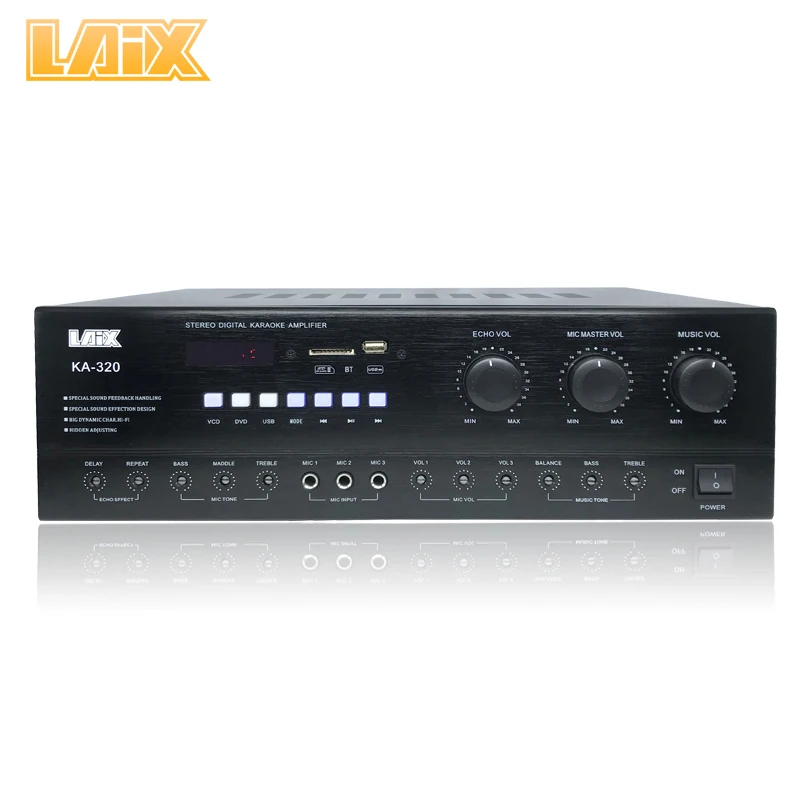 

Laix LX-320 2 channel Stereo Amplifier support BT USB SD FM MIC home karaoke audio amplifier