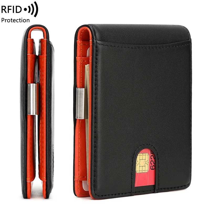 

Front Pocket Bifold Wallet Men Minimalist RFID Blocking Leather Card Holder With Mens Slim Money Clip