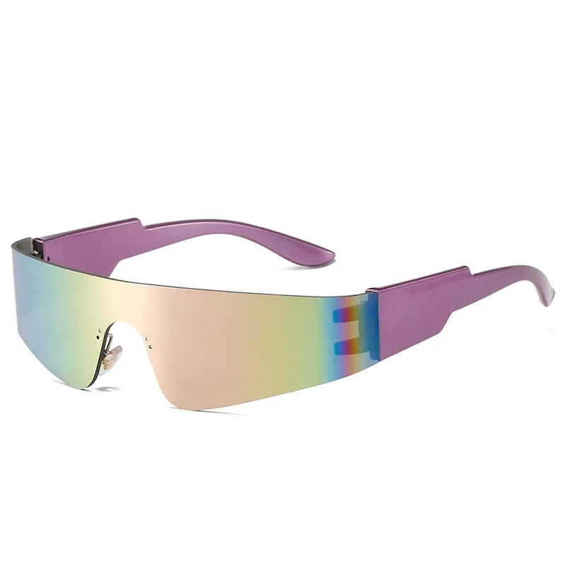 

2022 New trendy rimless Sunglasses Women Fashion Punk sport Eyeglasses Brand Designer men Mirror one piece sunglasses, Mix color or custom colors