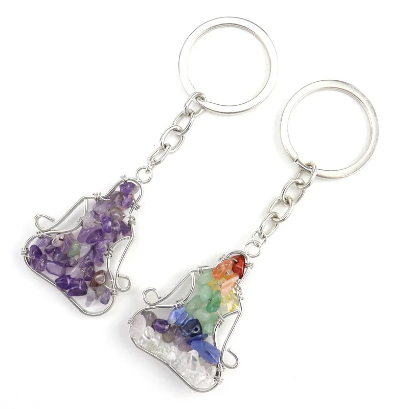 

Natural stone crystal gravel 7 chakra Key Chain Amethyst green aventurine clear quartz yoga alloy Key Chain